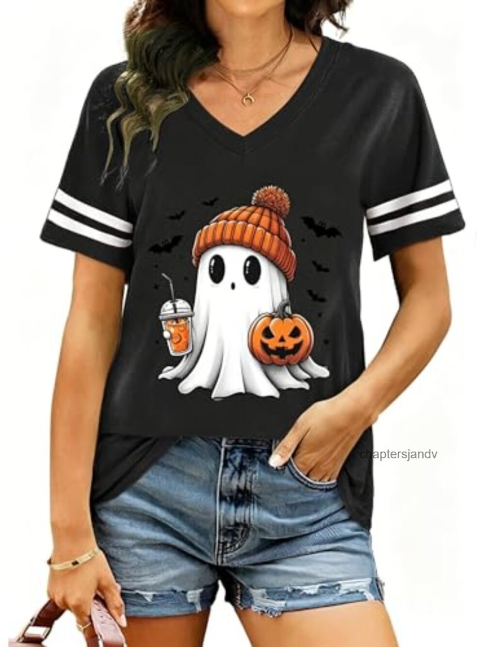 V Neck Short Sleeve Graphic Tee Raglan Color Block Casual Top